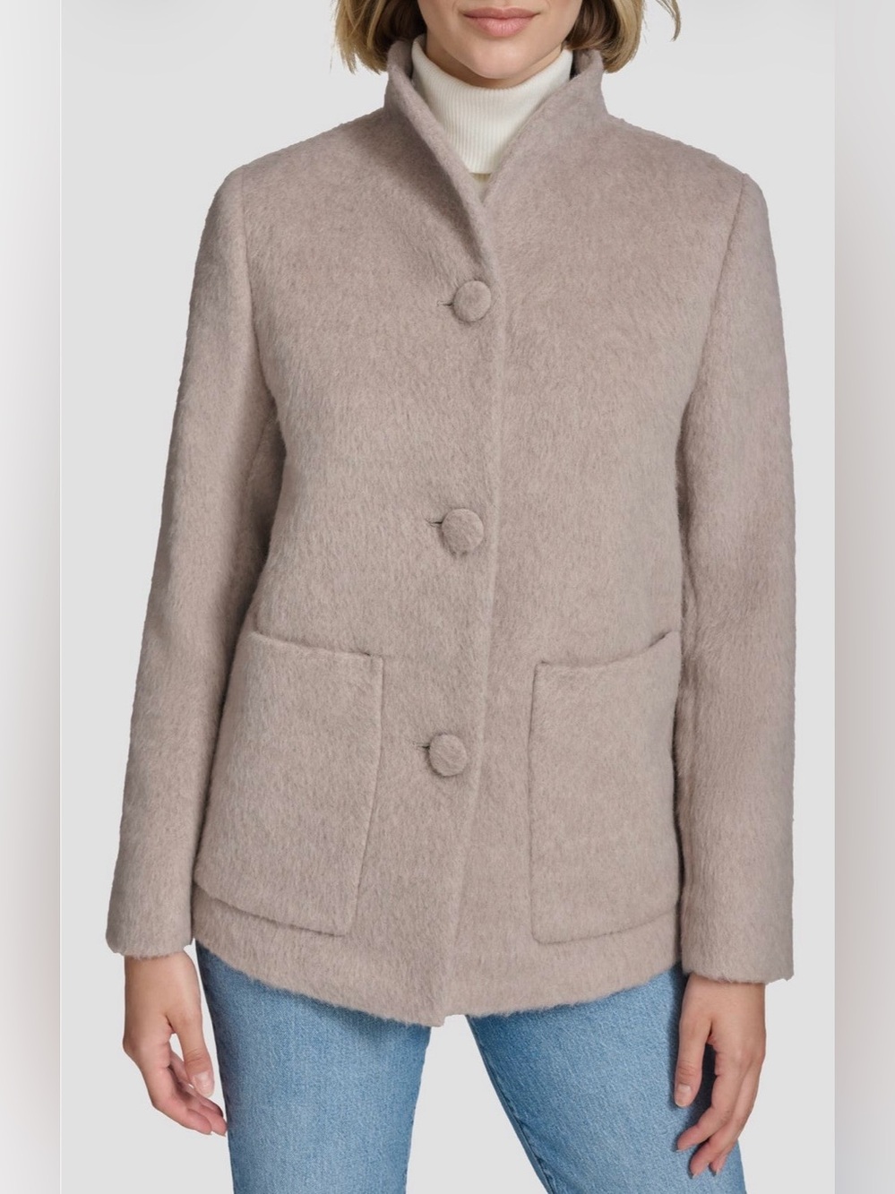 Andrew Marc Women's Taupe Wool-Blend Stand Collar Coat
